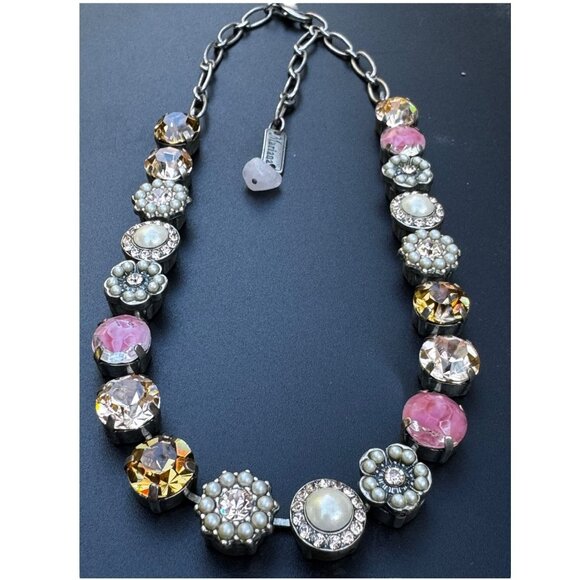 Mariana Pink & Pearl Austrian Crystals Necklace Adj Chain 18-20" Elegant Stateme - Picture 1 of 14